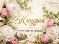 Елегантна картичка за имен ден на Клаудия с цветя и златен надпис