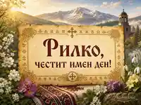 Имен ден на Рилко с пергамент, пролетни цветя и планински изгрев