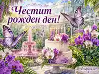 Рожден ден с лилави орхидеи, торта, пеперуди и цветна градинска оранжерия