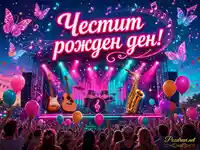 Ярко музикално парти за рожден ден с неонова сцена, балони, конфети и надпис „Честит рожден ден!“