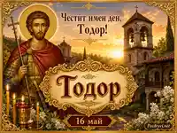 Златна православна картичка за имен ден на Тодор на 16 май