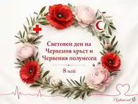 Световен ден на Червения кръст и Червения полумесец с цветен венец и символи на грижа