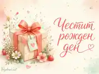 Детски рожден ден с подарък, цветя и коралова панделка