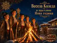 Сурвакари край огън в зимно българско село