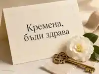 Елегантна картичка за Кремена на Петровден с ключ и бяло цвете