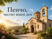Петровденска картичка за Пенчо с утринна каменна църква