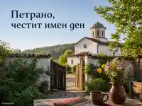 Петровденска картичка за Петрано с български двор и църква
