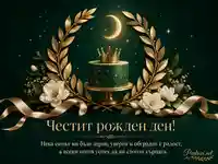 Елегантен рожден ден за син със зелена торта, златна корона и бели цветя