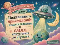Ретро космическа картичка за Световния ден на НЛО