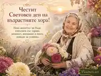 Усмихната баба сред есенни цветя за Световния ден на възрастните хора