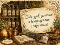 Акварелна картичка за Деня на билкарите с пожелание за здраве