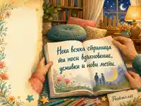 Топла картичка за Деня на четенето с книга, семейство и вдъхновяващо пожелание