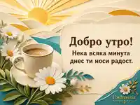 Добро утро с кафе, маргаритки и слънчево пожелание