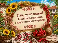 Фолклорна картичка за Илинден по стар стил с пожелание за Илка