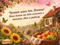 Лятна картичка за имен ден на Илинка с цветна градина и плодове