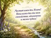 Нежна картичка за имен ден на Илина с горска пътека и лятно поточе