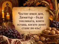 Есенна картичка за имен ден на Димитър с православна атмосфера