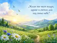 Картичка за чист въздух, здраве и светли дни под синьо небе