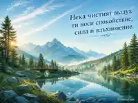 Картичка за Международния ден на чистия въздух със serene планинско езеро