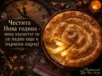 Новогодишна баница с късмети, монета и топъл празничен надпис