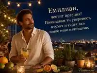 Премиум картичка за имен ден на Емилиан с елегантно пожелание