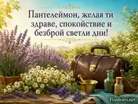 Лятна картичка за имен ден на Пантелеймон със здраве и светли дни