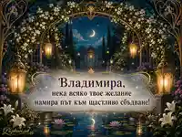 Картичка за Владимира за 15 юли в стил Ар Нуво с лунна градина и златни орнаменти