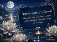 Елегантна картичка за имен ден на Сузана с лунни водни лилии