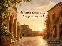 Картичка за Аполинарий с византийски мозайки и поздрав за имен ден