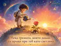 Космически пътешественик полива роза при изгрев