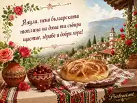 Картичка за Янула за Успение на св. Анна с българска традиционна атмосфера