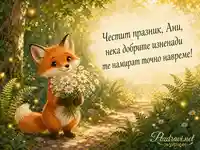 Нежна картичка за Ани с лисичка, лайки и горска пътека за Успение на св. Анна