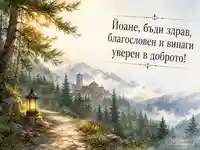 Акварелна картичка за Йоан с благослов от Рила