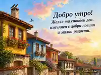 Добро утро с цветни къщи, слънчеви лъчи и пожелание за спокоен ден