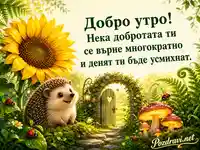Добро утро с таралеж, слънчоглед и приказна градина