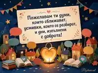 Картичка с пожелание за думи, усмивки, близост и дни, изпълнени с доброта