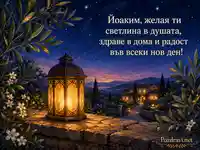 Вечерна картичка за имен ден на Йоаким със светещ фенер