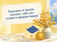 Топла картичка с есенни листа и пожелание за имен ден на Лъчезар и Лъчезара