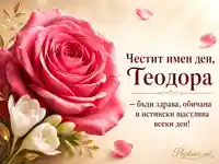 Картичка за имен ден на Теодора с дамаска роза