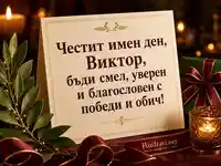 Елегантна картичка за имен ден на Виктор с лаурелова клонка и топла светлина