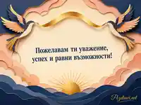 Картичка за Международния ден на равното заплащане с птици и послание за равни възможности