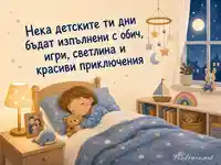 Уютна детска картичка за 20 ноември с обич, светлина и красиви приключения