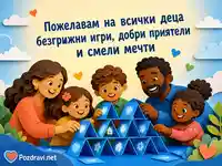 Весела картичка за Световен ден на детето с пожелание за щастливо детство