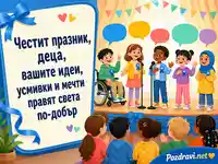 Весела картичка за Световния ден на детето с детски идеи, усмивки и мечти