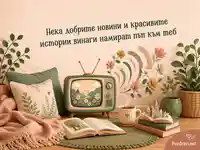 Уютна картичка за Световния ден на телевизията с добри новини и красиви истории