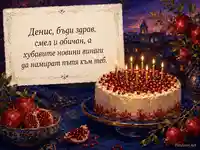 Вечерна картичка с нарове и торта за имен ден на Денис