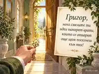 Имен ден на Григор и Григорий със златист ключ и отворена врата