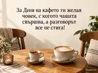 Две чаши кафе и пожелание за разговор в Деня на кафето