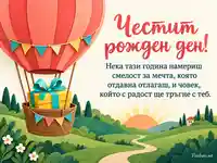 Коралов балон с подарък и поздрав за смело ново начало
