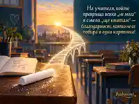 Светеща картичка за учителя с благодарствено послание и изгрев